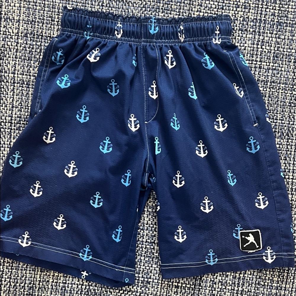 Lacrosse Unlimited lax shorts. Navy Blue Anchor Print Shorts